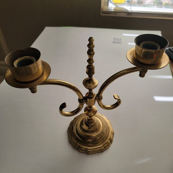 Elegant Vintage Brass Double Arm Candle Holder – Classic Candelabra Decor - Picture 5 of 10